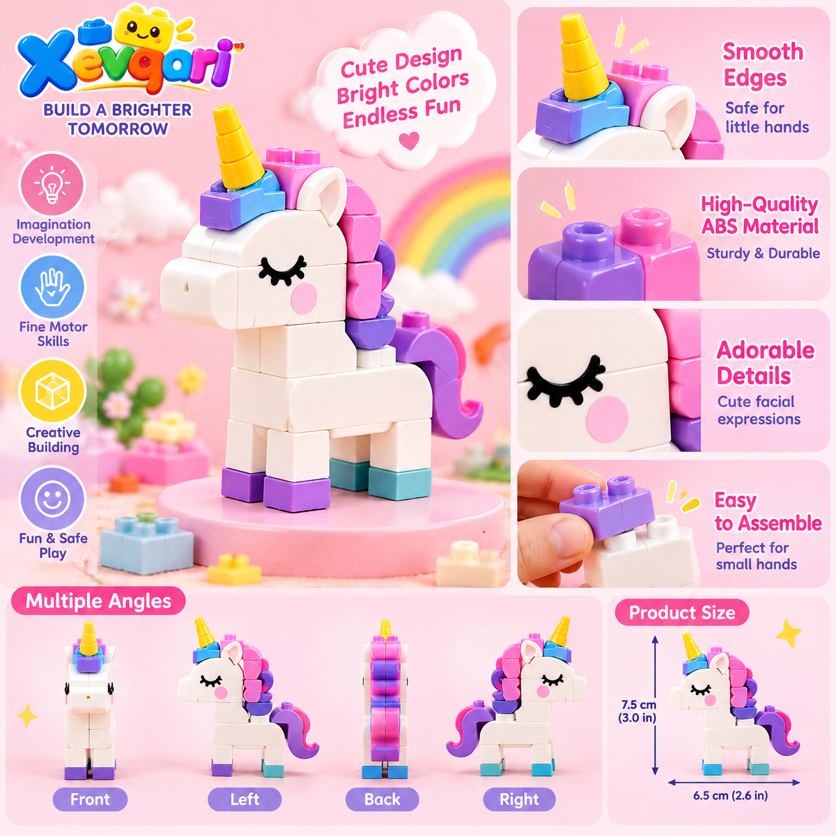 Xevqari™ Magical Rainbow Unicorn Building Block Set