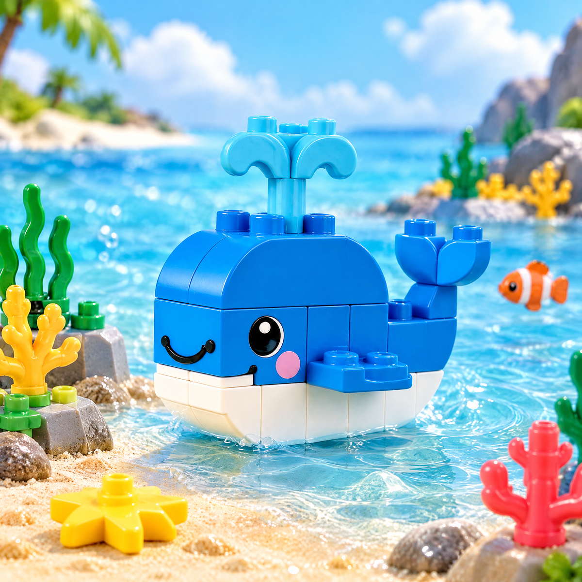 Xevqari™ Smiling Blue Whale Building Block Set