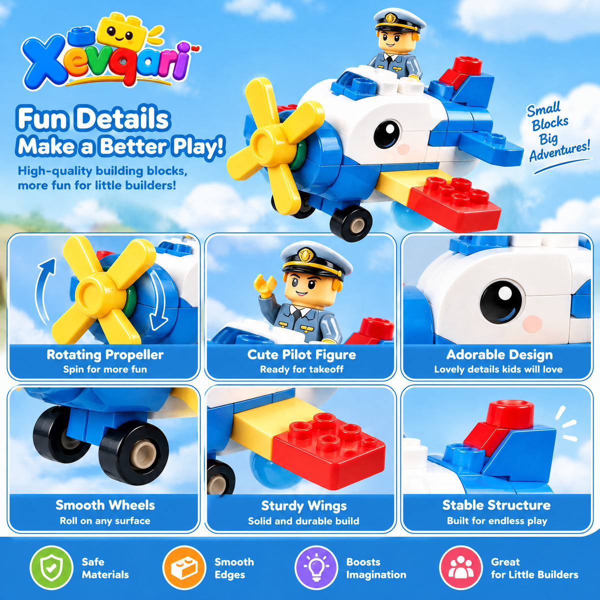 Xevqari™ Sky Adventure Airplane Building Block Set