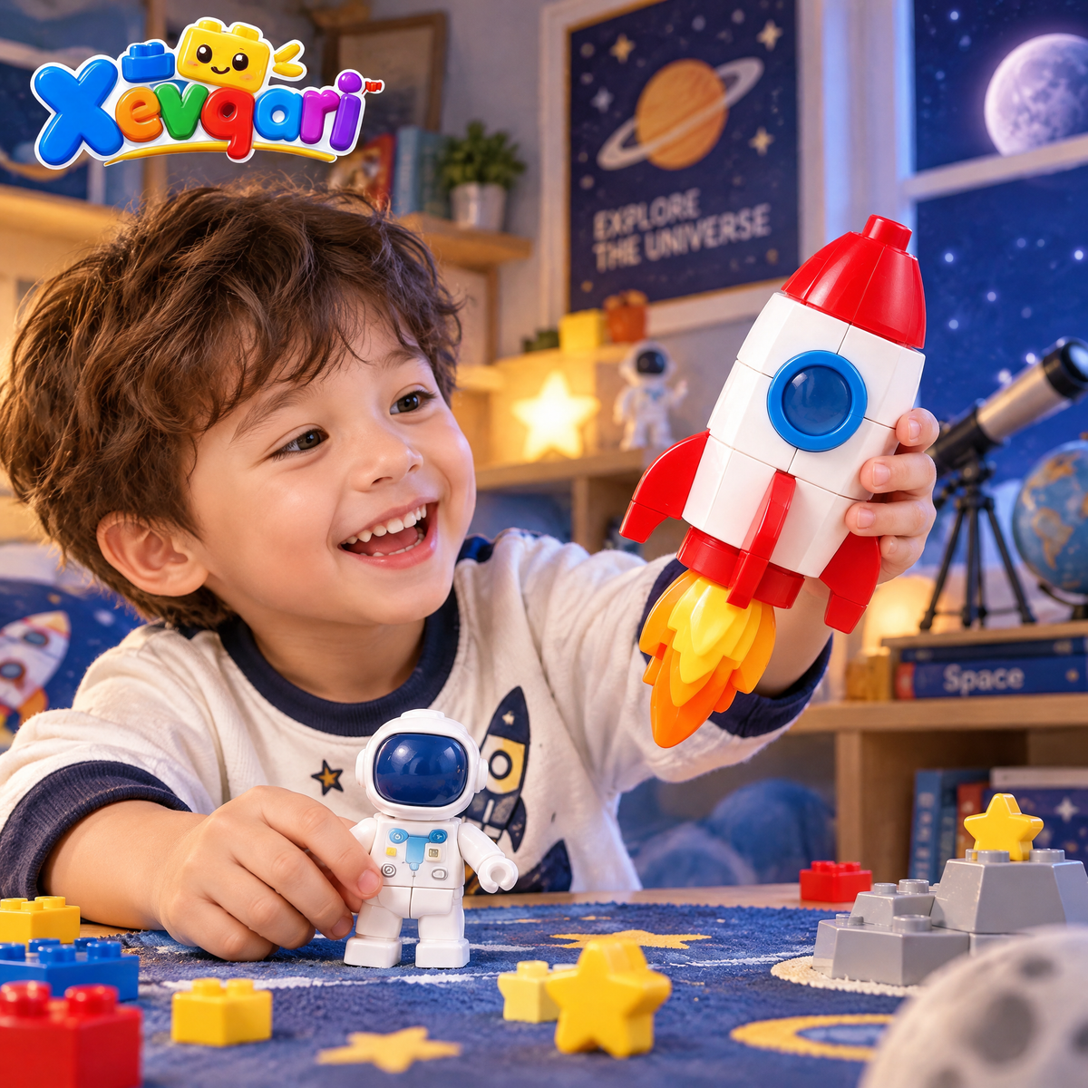 Xevqari™ Space Rocket & Astronaut Building Block Set