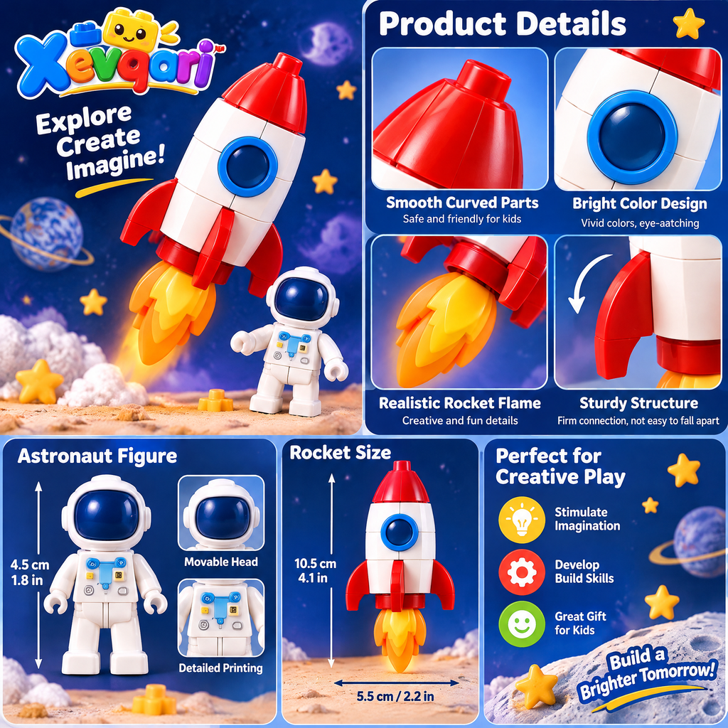 Xevqari™ Space Rocket & Astronaut Building Block Set