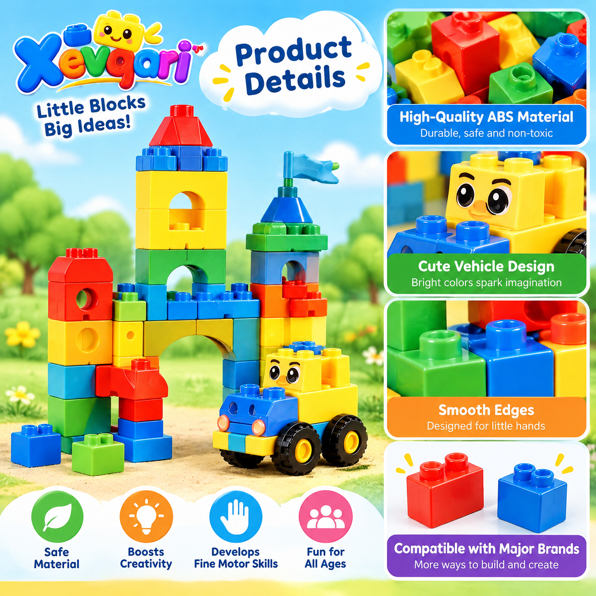 Xevqari™ Rainbow Castle & Toy Truck Building Set